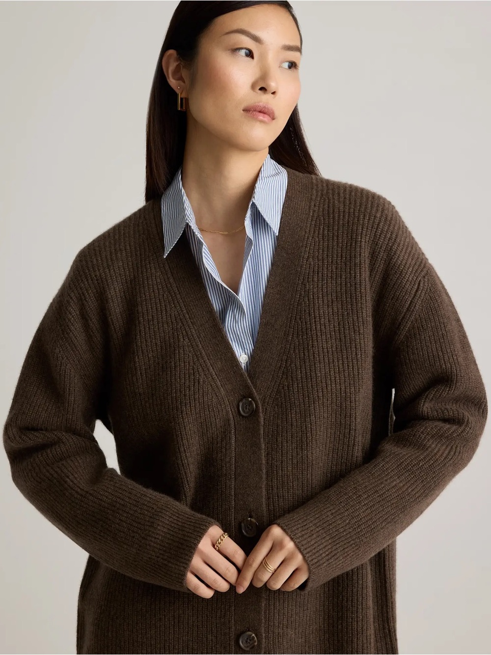 Quince Mongolian Cashmere Oversized Boyfriend Cardigan Sweater Brown XS - Picture 4 of 16